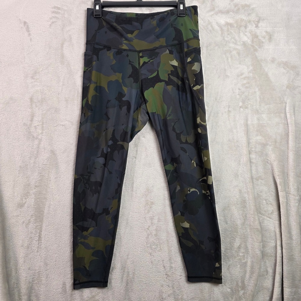 Old Navy Active Elevate Go-Dry Camo Leggings Green Blue High Waist Pockets